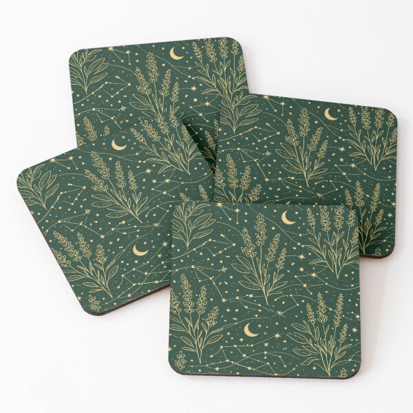 Item preview, Mystical Emerald & Gold Botanical Celestial Herbs Seamless Pattern designed and sold by MonaRose_Art.