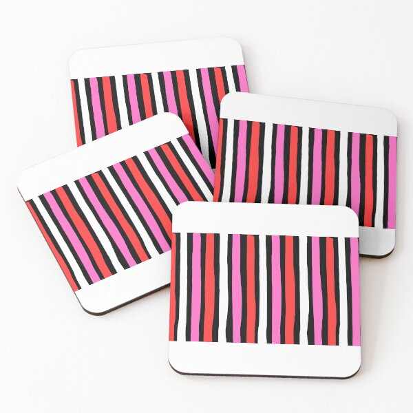 Item preview, A vertical stripe pattern featuring alternating colors of black, white, hot pink, and red.  designed and sold by Giree07.