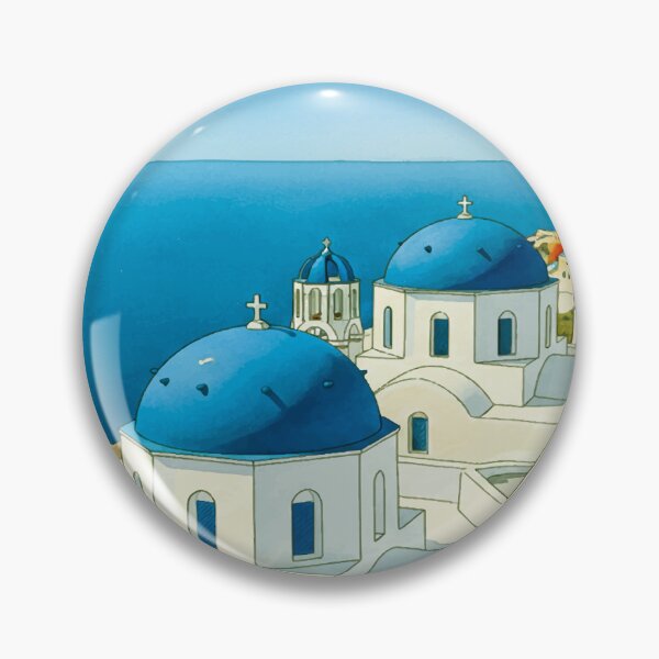 Item preview, Santorini Greece - Blue Dome Minimalist Watercolor designed and sold by TheDesignDen21.
