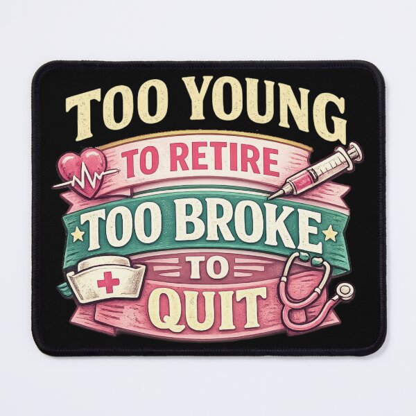 Item preview, Too Young to Retire Too Broke to Quit – Funny Nurse Retirement Design designed and sold by Tomasz Siennicki.