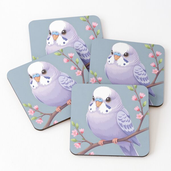 Item preview, A charming light violet budgie bird perched on a branch designed and sold by Ponted.