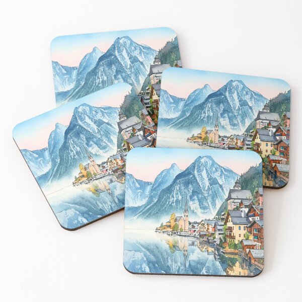 Item preview, Hallstatt Austria - Alpine Lake Watercolor & Vector designed and sold by TheDesignDen21.