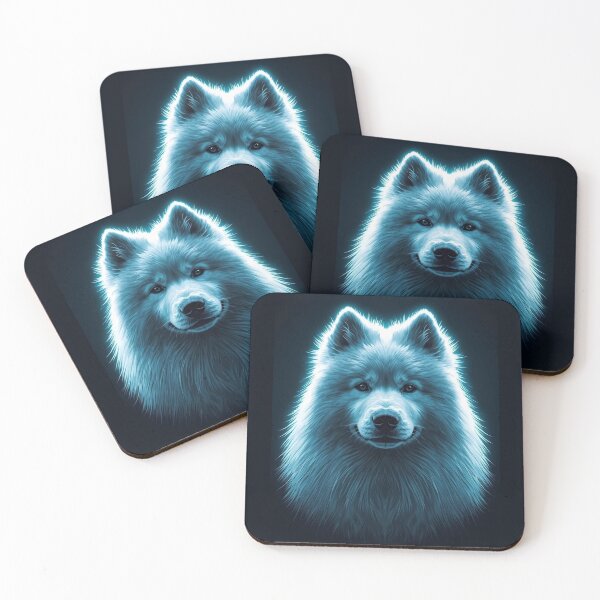 Item preview, Dogs_Samoyed_Snowa – Electric Aura Outline Neon Guardian Dog Portrait designed and sold by ArtivaNest.