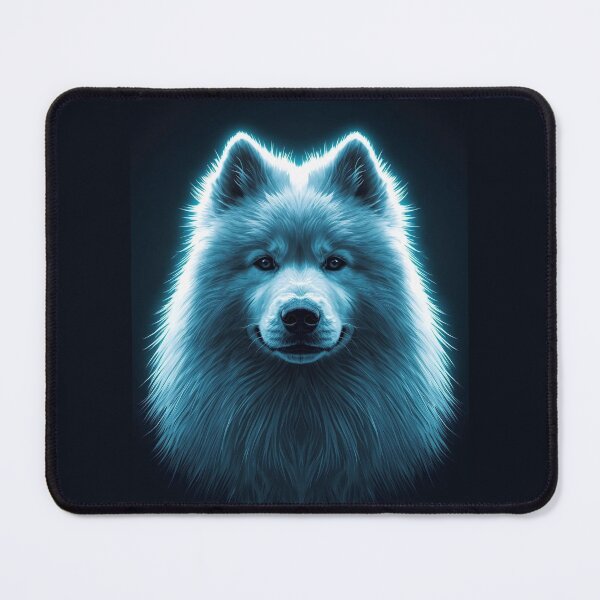 Item preview, Dogs_Samoyed_Snowa – Electric Aura Outline Neon Guardian Dog Portrait designed and sold by ArtivaNest.