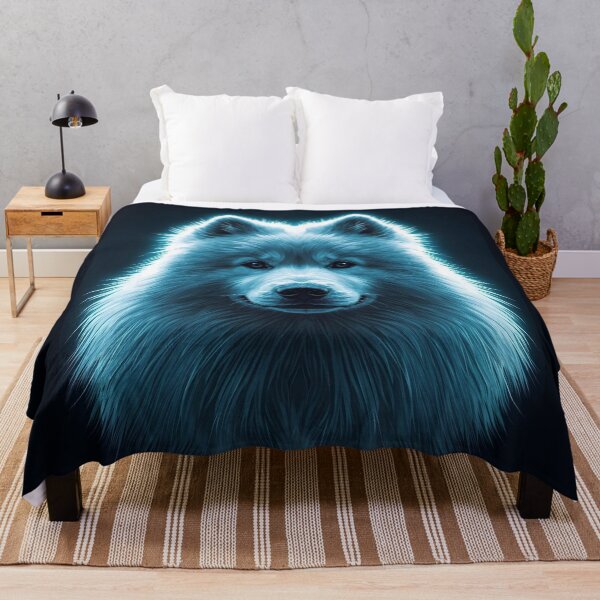 Item preview, Dogs_Samoyed_Snowa – Electric Aura Outline Neon Guardian Dog Portrait designed and sold by ArtivaNest.