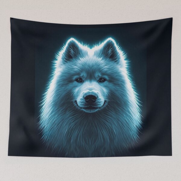 Item preview, Dogs_Samoyed_Snowa – Electric Aura Outline Neon Guardian Dog Portrait designed and sold by ArtivaNest.