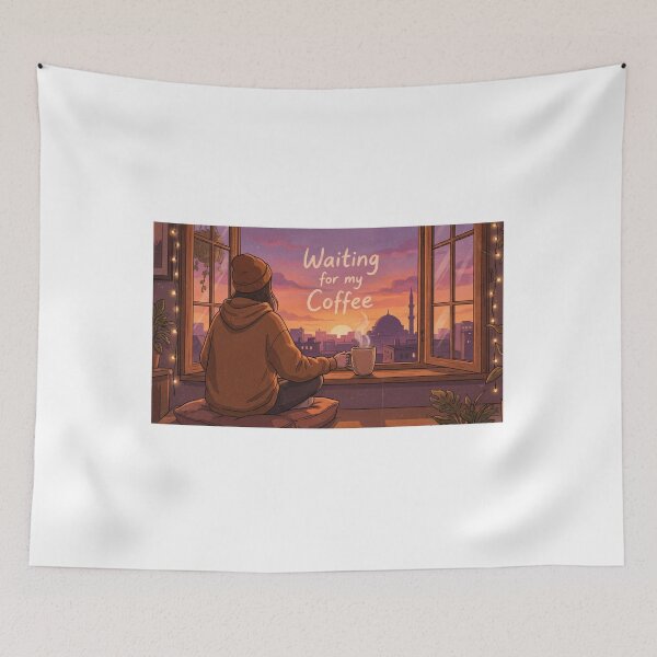 Item preview, Cozy Ramadan Lo-fi Sunset - Waiting for my Coffee Illustration designed and sold by chihab21.