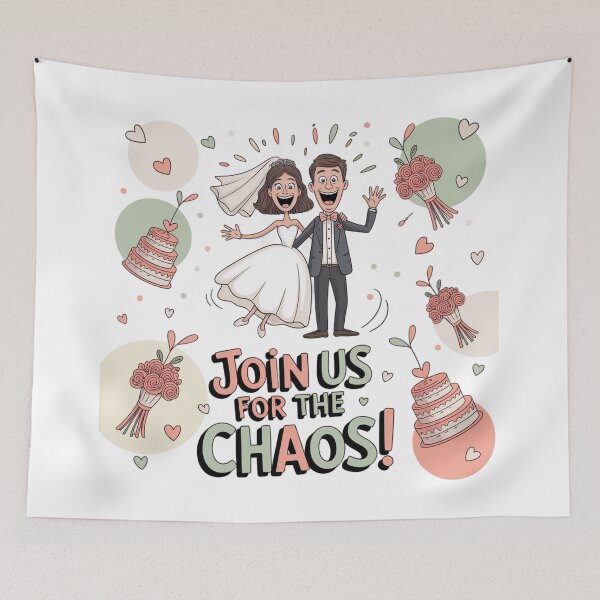 Item preview, Join Us for the Chaos! Hilarious Cartoon Bride & Groom Wedding Invitation designed and sold by Midnight Veil Designs.