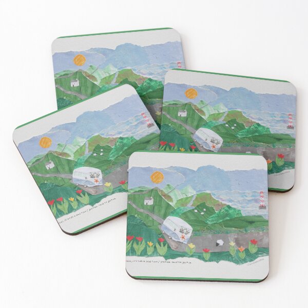 Item preview, Whimsical Campervan Collage with a View designed and sold by CreamTeaAndTails.