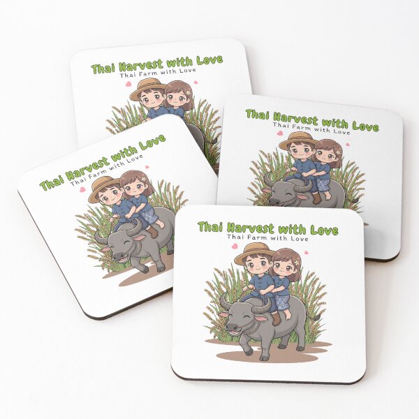 Item preview, Thailand Farmer Harvest Happiness – Thai Harvest with Love Cute Buffalo Couple Art designed and sold by Beeform.