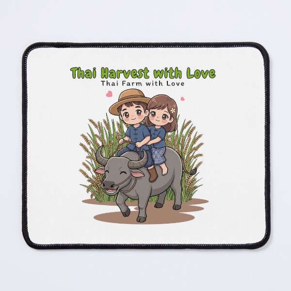Item preview, Thailand Farmer Harvest Happiness – Thai Harvest with Love Cute Buffalo Couple Art designed and sold by Beeform.