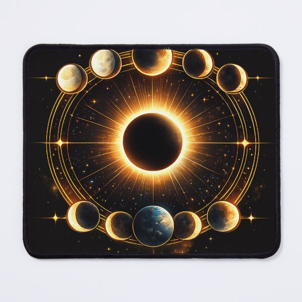 Item preview, Golden Solar Eclipse Alignment – Realistic Sun and Moon Phases Cosmic Design designed and sold by JordanInk Studio.