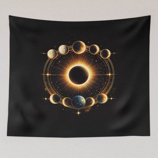 Item preview, Golden Solar Eclipse Alignment – Realistic Sun and Moon Phases Cosmic Design designed and sold by JordanInk Studio.