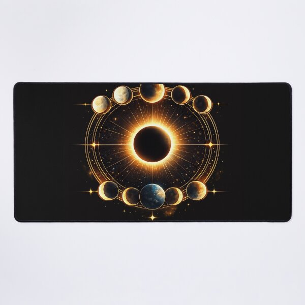 Item preview, Golden Solar Eclipse Alignment – Realistic Sun and Moon Phases Cosmic Design designed and sold by JordanInk Studio.
