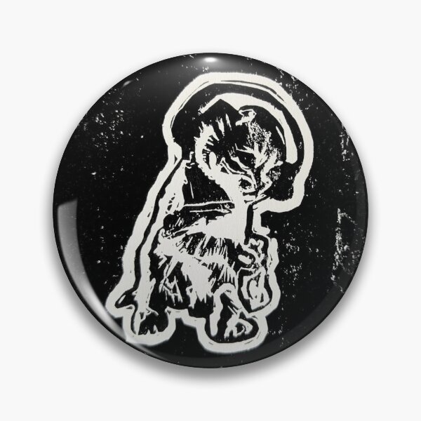Item preview, Cat wearing headphones (it's too loud) lino hand carve BADGE  designed and sold by slowlyprints.