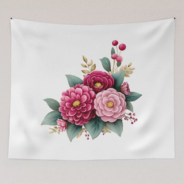 Item preview, Magenta Pink Dahlia Peony Bouquet - Vibrant Romantic Floral Art Print designed and sold by DesignArtist.ia.