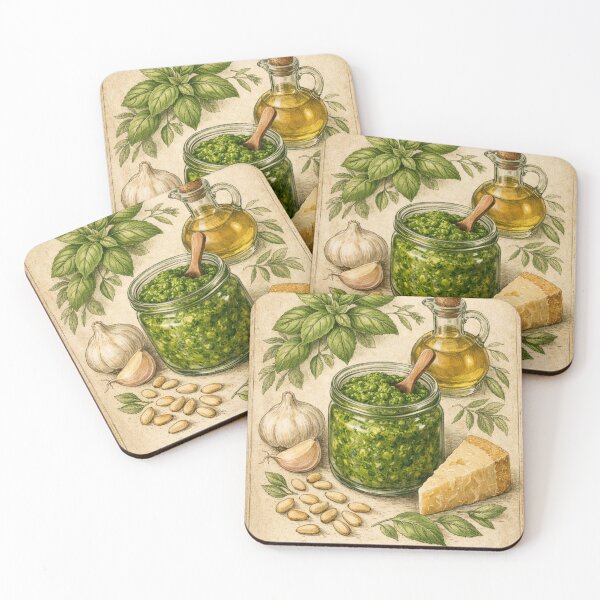 Item preview, Vintage Pesto Kitchen Art Print – Italian Basil Sauce Botanical Illustration designed and sold by Darlin8888.