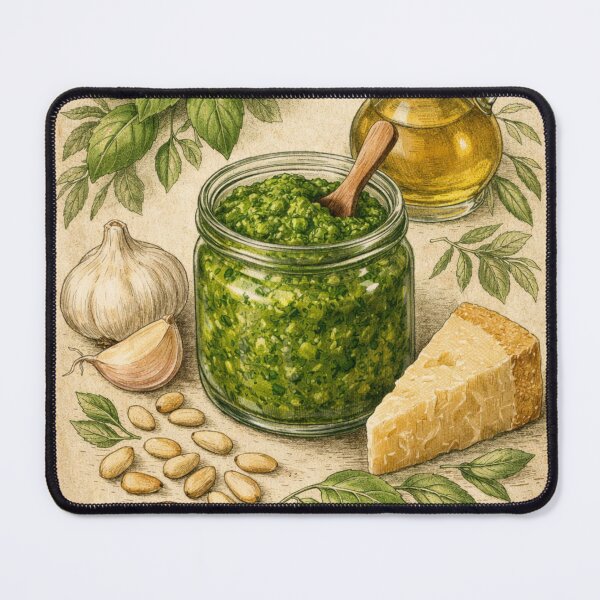 Item preview, Vintage Pesto Kitchen Art Print – Italian Basil Sauce Botanical Illustration designed and sold by Darlin8888.