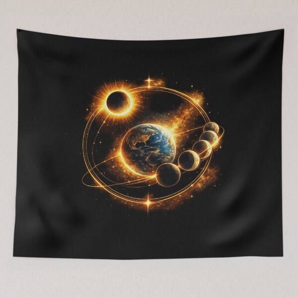 Item preview, Golden Cosmic Eclipse – Sun, Earth & Moon Alignment Astronomy Design designed and sold by JordanInk Studio.