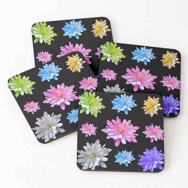 Item preview, Retro floral zinnias collection, Pink daisy, purple daisy, green daisy, blue daisy, white daisy, yellow daisy designed and sold by hollycooper.