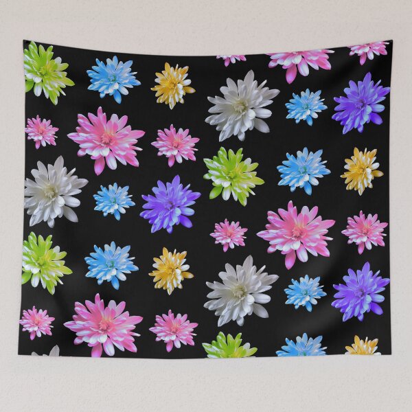 Item preview, Retro floral zinnias collection, Pink daisy, purple daisy, green daisy, blue daisy, white daisy, yellow daisy designed and sold by hollycooper.