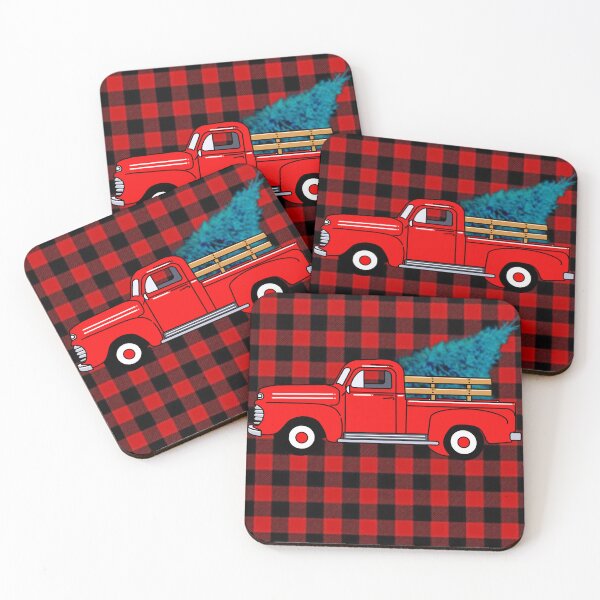 Item preview, Vintage red pick-up truck drawing, red buffalo plaid pattern, holiday design, Christmas tree designed and sold by hollycooper.