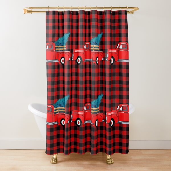 Item preview, Vintage red pick-up truck drawing, red buffalo plaid pattern, holiday design, Christmas tree designed and sold by hollycooper.