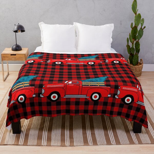 Item preview, Vintage red pick-up truck drawing, red buffalo plaid pattern, holiday design, Christmas tree designed and sold by hollycooper.