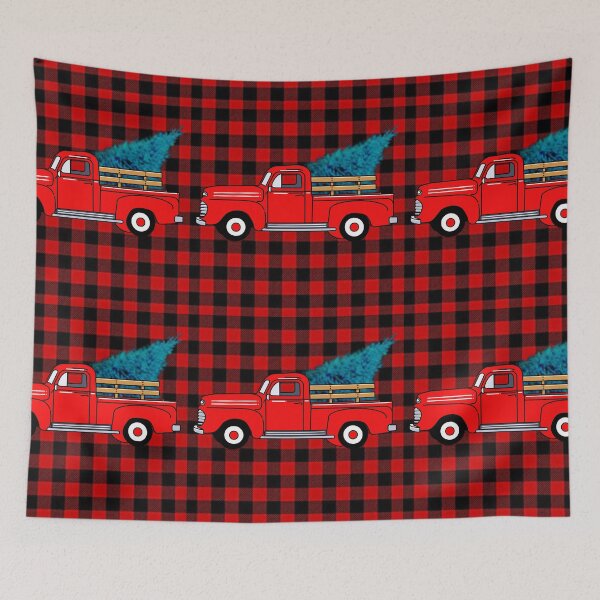 Item preview, Vintage red pick-up truck drawing, red buffalo plaid pattern, holiday design, Christmas tree designed and sold by hollycooper.