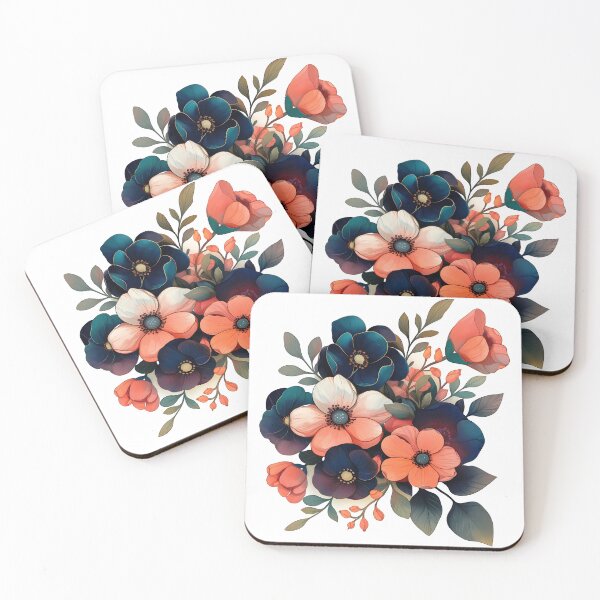 Item preview, Navy Teal Coral Anemone Bouquet - Jewel Tone Romantic Floral Art Print designed and sold by DesignArtist.ia.