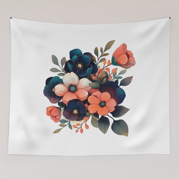 Item preview, Navy Teal Coral Anemone Bouquet - Jewel Tone Romantic Floral Art Print designed and sold by DesignArtist.ia.