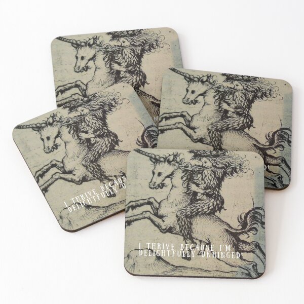 Item preview, I thrive because I'm delightfully unhinged, unicorn, wild woman, funny art designed and sold by lydiaknoxart.