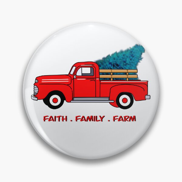 Item preview, Faith, family, farm, Vintage red pick-up truck drawing, holiday design, Christmas tree designed and sold by hollycooper.