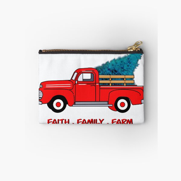 Item preview, Faith, family, farm, Vintage red pick-up truck drawing, holiday design, Christmas tree designed and sold by hollycooper.