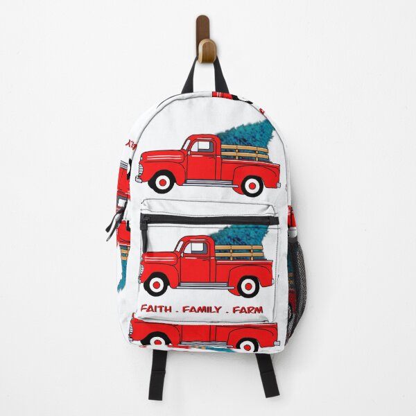 Item preview, Faith, family, farm, Vintage red pick-up truck drawing, holiday design, Christmas tree designed and sold by hollycooper.