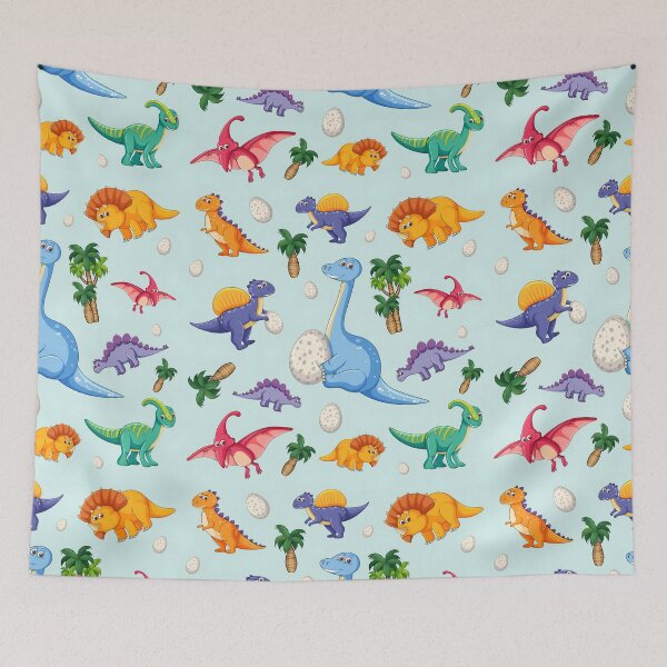 Item preview, Dinosaur Seamless Pattern with Eggs and Palm Trees designed and sold by Paulocdias.