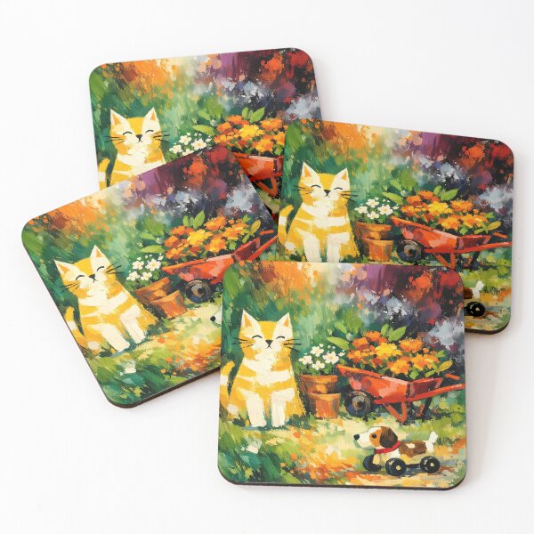 Item preview, Garden Scene with Cat and Toy Dog designed and sold by cuprum.