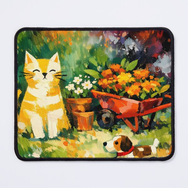 Item preview, Garden Scene with Cat and Toy Dog designed and sold by cuprum.