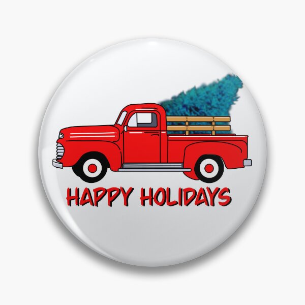 Item preview,  Vintage red pick-up truck drawing, holiday design, Christmas tree designed and sold by hollycooper.