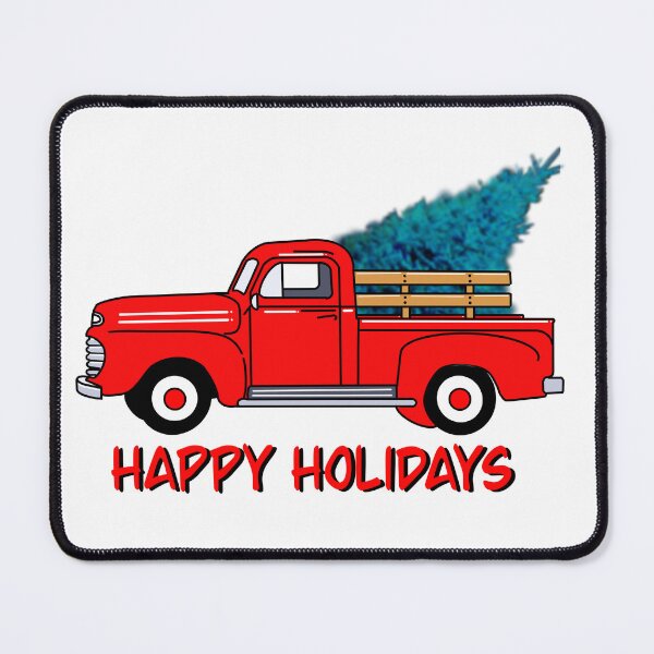 Item preview,  Vintage red pick-up truck drawing, holiday design, Christmas tree designed and sold by hollycooper.