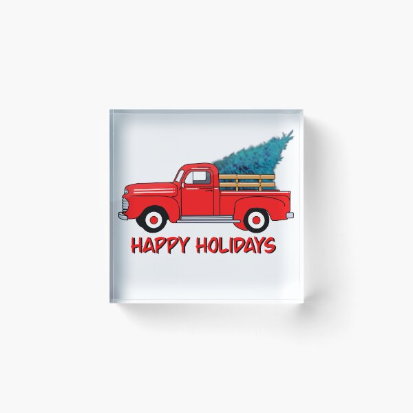 Item preview,  Vintage red pick-up truck drawing, holiday design, Christmas tree designed and sold by hollycooper.