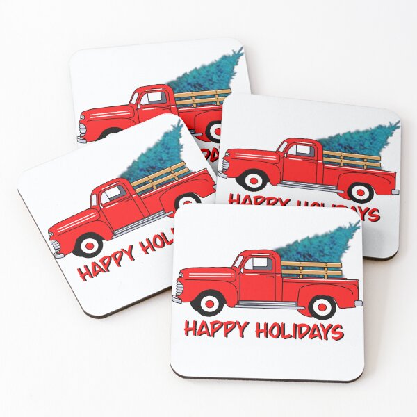 Item preview,  Vintage red pick-up truck drawing, holiday design, Christmas tree designed and sold by hollycooper.
