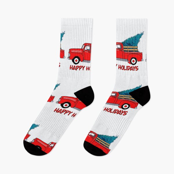 Item preview,  Vintage red pick-up truck drawing, holiday design, Christmas tree designed and sold by hollycooper.