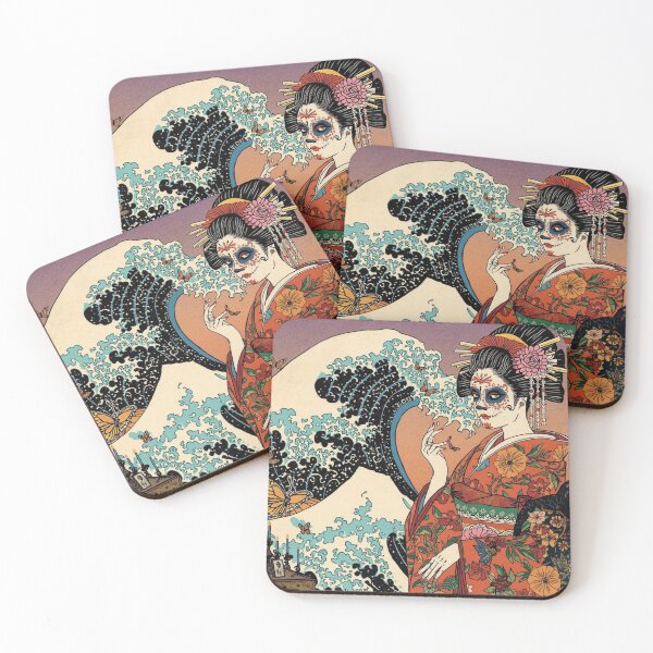 Item preview, Geisha Sugar Skull Ukiyo‑e Art Print | Japanese Day of the Dead Kimono Illustration designed and sold by Vandy Fullam.