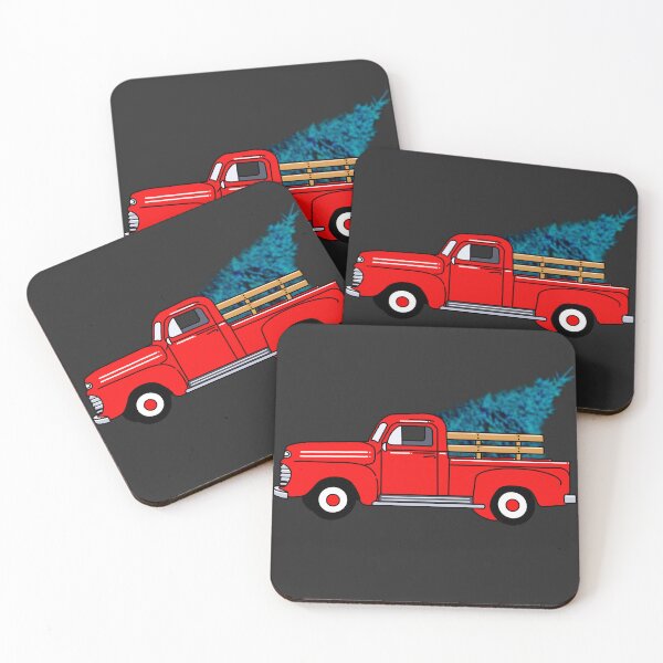 Item preview, Vintage red pick-up truck drawing, holiday design, Christmas tree designed and sold by hollycooper.
