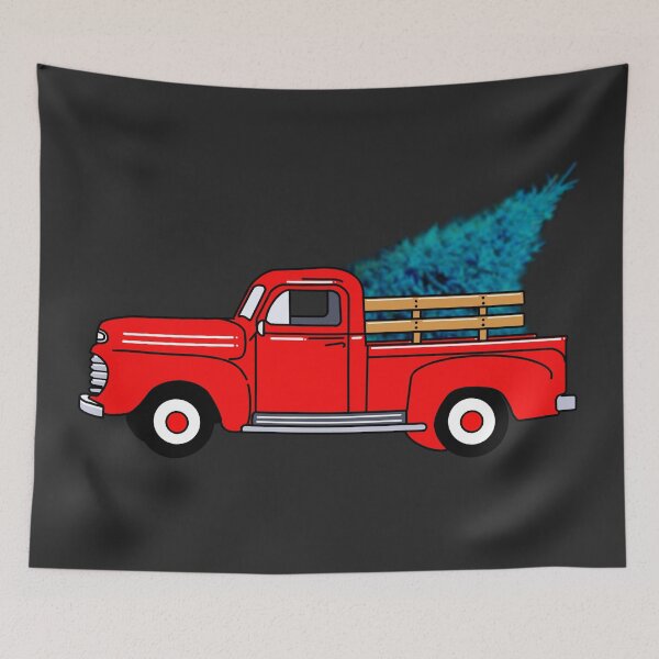 Item preview, Vintage red pick-up truck drawing, holiday design, Christmas tree designed and sold by hollycooper.