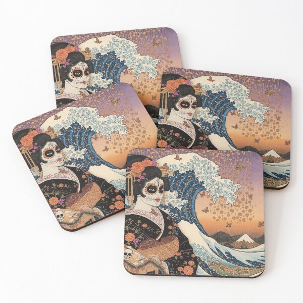 Item preview, Ukiyo‑e Geisha with Sugar Skull Makeup | Gothic Japanese Floral Art designed and sold by Vandy Fullam.