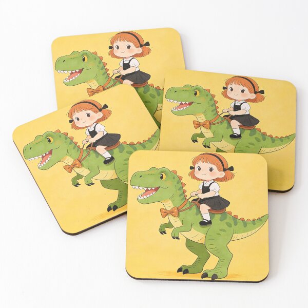 Item preview, Girl Riding Dinosaur with Bow Tie - Cute Kids' Dino Adventure designed and sold by PrintStichCo.