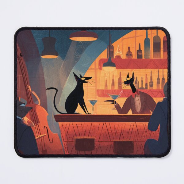 Item preview, Black Cat Bartender in Jazz Bar – Funny Cocktail Cat Art designed and sold by Kovrika.