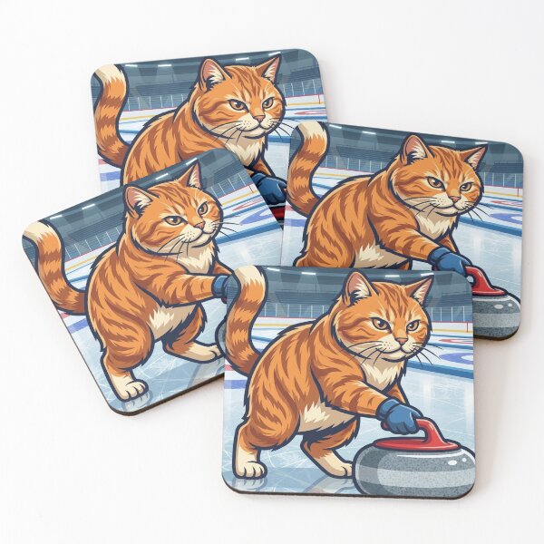Item preview, Ginger Tabby Cat Curling Athlete Illustration designed and sold by HappySproutArt.
